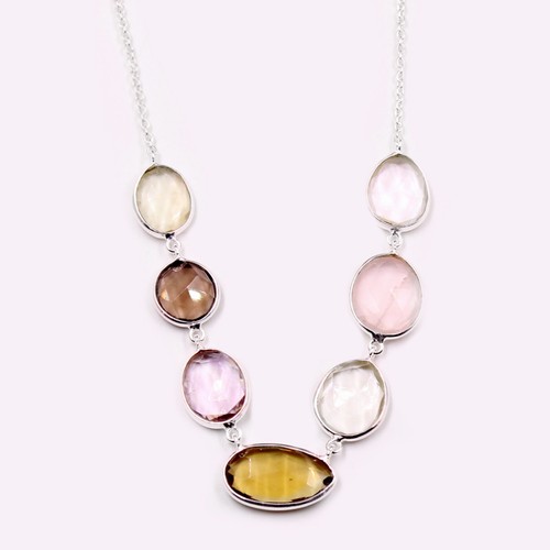 Fine 925 Silver Jewelry Natural Genuine Multi Gemstone Necklaces All 16+2" - Picture 13 of 26