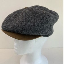 Pendleton Gray Wool Newsboy Cap Brown Suede Brim Snap Brim Size S Made in USA