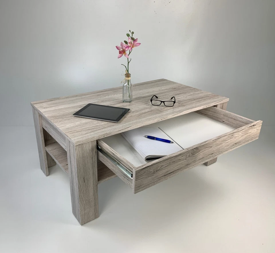 Couchtisch Sofatisch Wohnzimmertisch Ewa 100x54cm Sandeiche Optik Schublade Neu - Bild 4 von 4