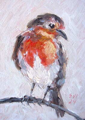 Rotkehlchen Original Ölgemälde Vögel Wandbild Vögel Wanddeko Leinwand 5x7 cm