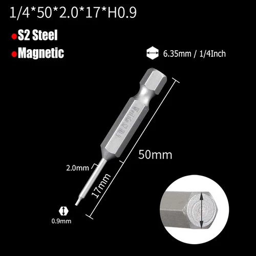 H0.9 to H14 Hexagon Magnetic Bit Socket Wrenches S2 Steel 1/4" for Hexagon Bolts - Picture 11 of 30