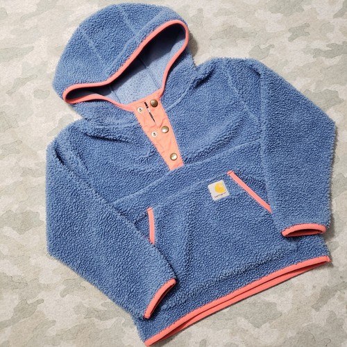Carhartt Sweatshirt Youth 6 Blue Hooded Fleece Pockets Workwear - Picture 2 of 12