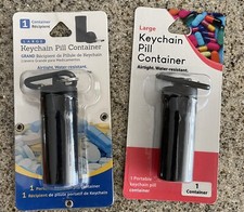 2 Heavy Duty Stainless Steel Black Pill Fob Key Chain Medication TravelContainer