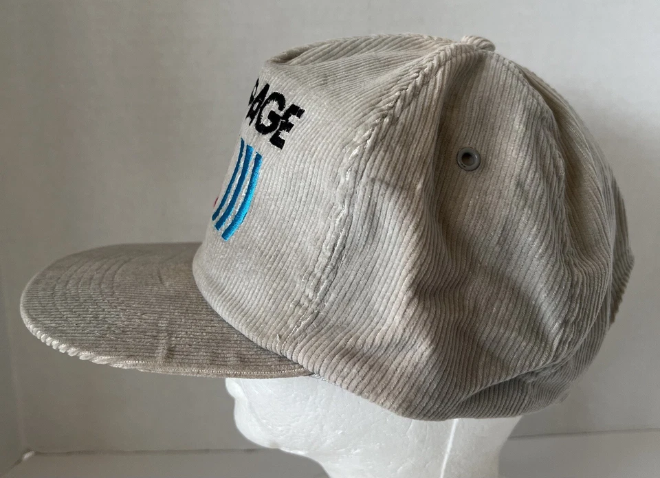 Sombrero a presión de pana de colección Autopage gris verde azulado bloque logotipo doble broche de presión años 90 Foto 4 de 4