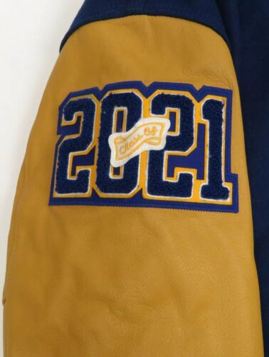 NWT Delong Leather Wool Blue Gold Full Snap Varsity Letterman Coat JackAll Sizes - Picture 3 of 5