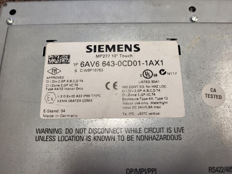 Siemens 6AV6 643-0CD01-1AX1 Multi Panel MP277 10" | eBay