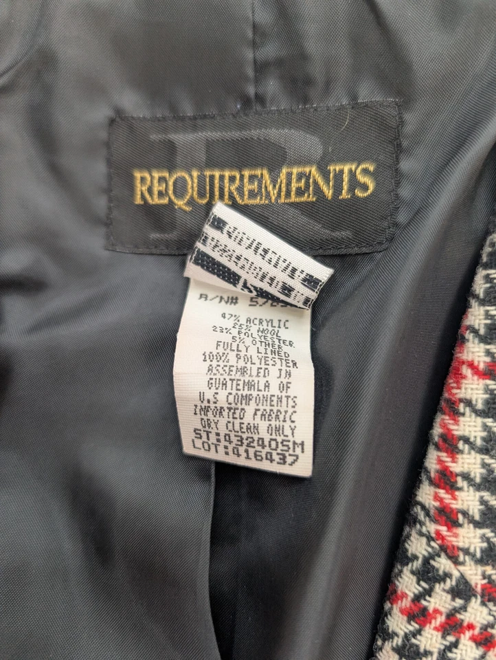 Requirements Vintage Women's Blazer Jacket Size 12 Black Red Plaid Houndstooth - Image 4 of 4
