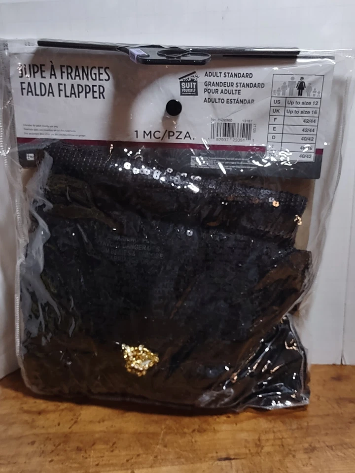 Saia Flapper Rugindo Anos 20 Vestido Fantasia Preto Halloween Adulto Fantasia Acessório - Imagem 2 de 3