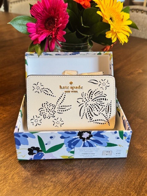 Kate Spade Madison Floral Festival Perforated Medium Compact Wallet Butterfly