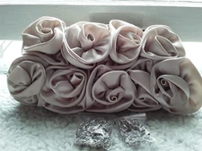 Women's Beige Evening Clutch Bag with Sateen Roses