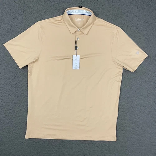 Maelreg Polo Shirt Mens XL Performance Polo Stretch Beige Khaki Golf Casual Dad