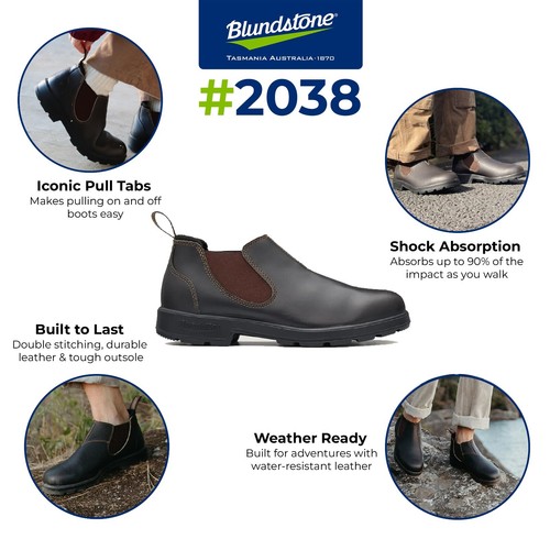 Blundstone 2038 Boots Brown Unisex Style Australian Chelsea Low Shoes - Picture 2 of 12