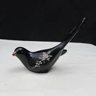 Fenton Black Cooper Rose Hand Painted  Happiness Bird 1989 B271