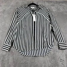 Olive and Oak Women's Blouse XS Black & White Striped Button-Up Shirt Collar NEW