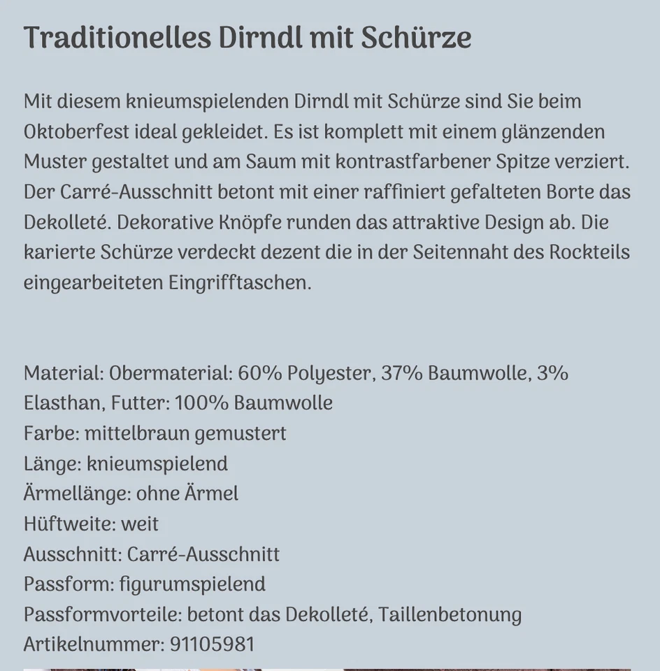 2-tlg Dirndl mit Schürze Gr. 34 bis 52 Trachten-Kleid Midi Oktoberfest-Kleid Neu - Bild 2 von 2
