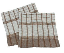 SET/2 Crate Barrel Brown Plaid Pillow Covers 23"
