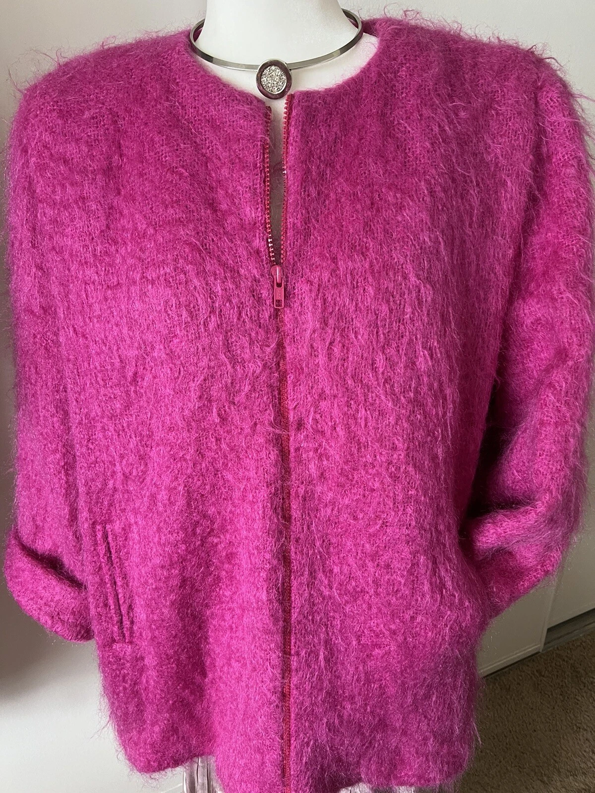 Saint Laurent — Vintage YVES SAINT LAURENT RIVE GAUCHE 90's  Fuchsia Mohair Jacket France L-XL