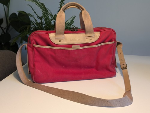 Lacoste Messenger / Shoulder Bag. Vintage Red Canvas & Beige Leather - Picture 24 of 24