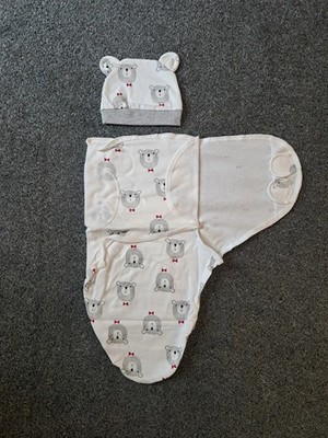 Teddybär gemustert Unisex Baby Swaddle und Mütze passendes Set | Brandneu