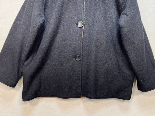 Norm Thompson Womens Reversible Wool Short Coat Size 1X Black/Tan Casual Warm - Picture 6 of 12