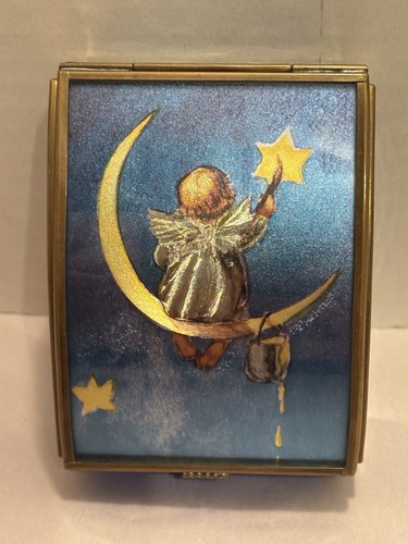 Vintage Via Vermont Kobaltblau Glas & Messing Schmuck Schmuckkästchen Baby Engel Cherub - Bild 1 von 14