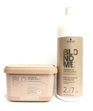 (2 PACK) Schwarzkopf BlondMe Lightener 9+ and BM Dev. 2 % 7 Vol Duo,33.8, 15.8oz