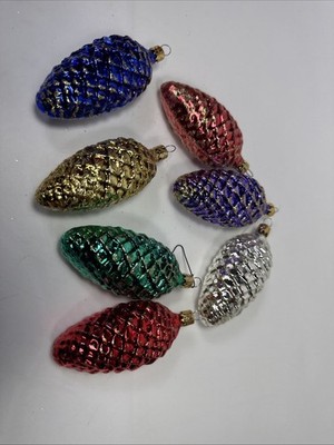 Lot Of 7 Vtg Mercury Glass Pinecone Ornament Made In Columbia 