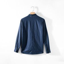 Men Cotton Linen Mandarin Collar Shirt Long Sleeve Lightweight