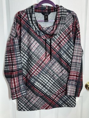 Ali Miles Brushed Knit Tunic Top Womens Large Cowl Neck Artsy Pocket NWOT