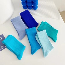 1 Pair Blue Socks Women Spring Autumn Winter Fashion Cotton Socks Solid Mid Tube