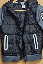 Reebok Youth Quilted Puffer Vest Hoodie Jacket Size 8 Black Gray