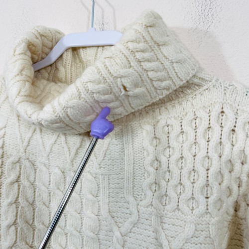 Blarney Woolen Mills 100% Marino Wool Poncho Ivory Cable Knit Ireland HOLE! - Picture 6 of 6