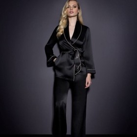 AGENT PROVOCATEUR CLASSIC BLACK  PYJAMA JACKET & TROUSERS SMALL AP2