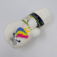 Cuddl Duds 2 pk PlushFill Slipper Socks Pink White  Unicorn Women's Size 4-10