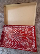 Vintage Clear Cut Glass Serving Dish Rectangle Relish Pickle Cheese Knife Box
