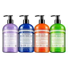 Dr. Bronner's Organic Sugar Soap 12oz Variety Pack (4 Pack - LA, PP, TT, LG)