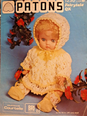 Vintage Strickanleitung*Baby Puppen Outfit/Kleidung**Kleid*Mantel*Motorhaube*Stiefel