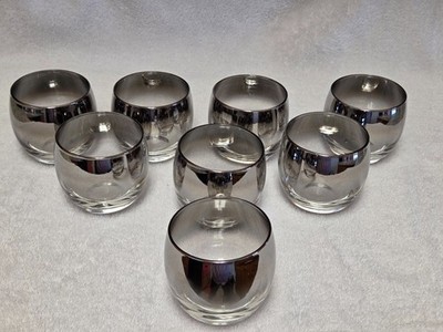 8 MCM VITREON QUEEN'S LUSTERWARE SILVER OMBRE FADE ROLY POLY COCKTAIL GLASSES