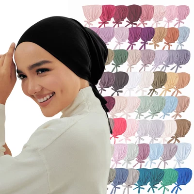 82 Couleurs Cravate Dos Sous-Bottes Mode Femme Intérieur Hijab Musulman Casquette Bonnet Uni - Photo 1/4