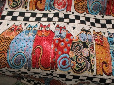2006 Laurel Burch Native Felines Tapestry Throw 100% Acrylic Multicolor 50''x60''