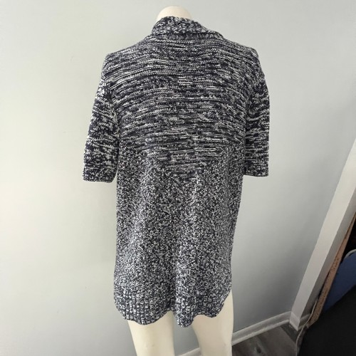 Christopher & Banks Knit Cardigan Short Sleeve Tie Front Sweater Black White L - Picture 2 of 8