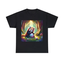 Unisex Adult T-Shirt Magical Red Panda Forest Yarn Cute Graphic Nature Animal