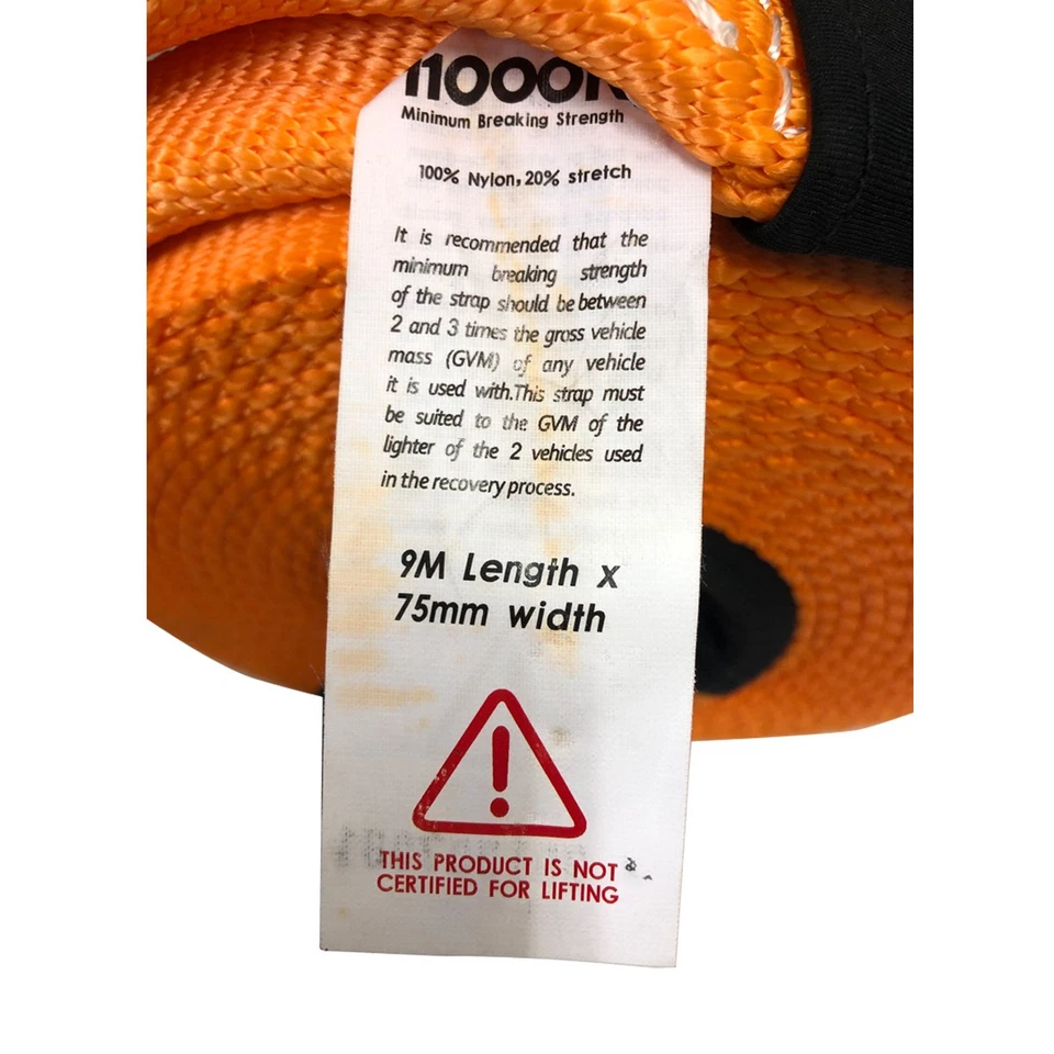 Snatch Strap 11000kg 9M Winch Extension Recovery Strap & Protectors Tow SWL 5Ton - Image 4 of 4