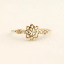 Art Deco Vintage Style Round Lab Created Diamond Engagement 14K Gold Finish Ring