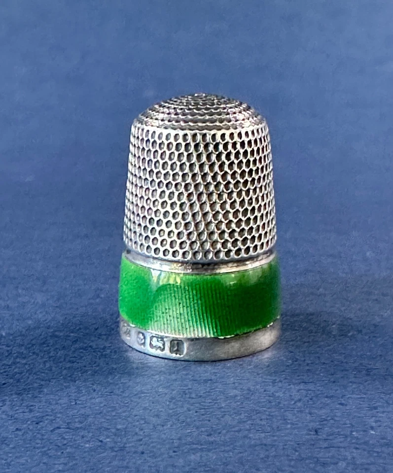 Sellos antiguos de de dedal de plata esterlina y esmalte de 1910 James Fenton Birmingham Foto 2 de 4