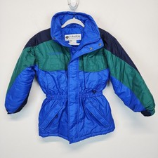 Vintage Columbia Williwaw Puffer Ski Snow Jacket Youth 10/12 Blue Green No Hood