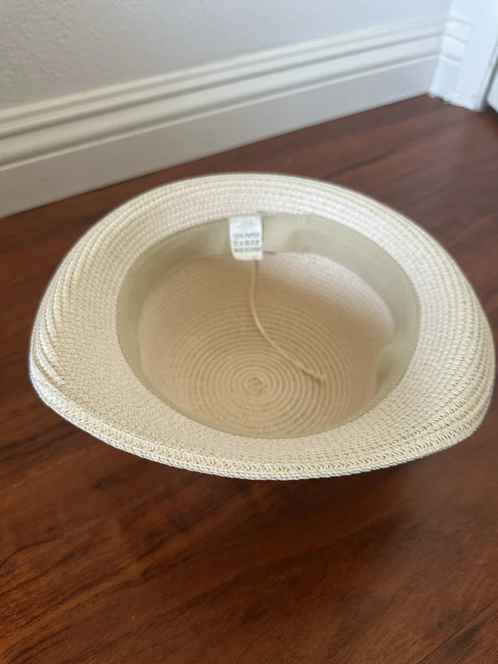 Sombrero Fedora Niña Beige Claro con Cinta Flor, 100% Papel Foto 3 de 4