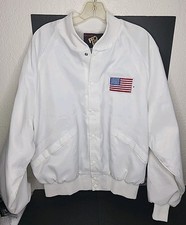 VINTAGE King Louie Jacket Mens White Pro Fit Satin Bomber Snap Made in USA