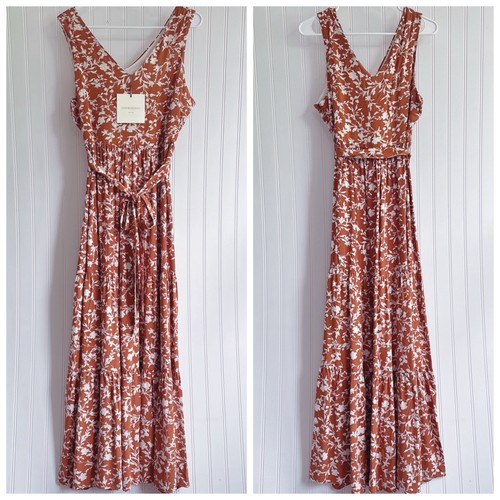 Cynthia Rowley Floral V-Neck Tiered Maxi Dress in Rust/White NWT Size 6 - Picture 3 of 8