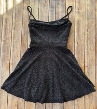 Juniors' Windsor Black with Silver Glitter A-Line Mini Dress Size Small